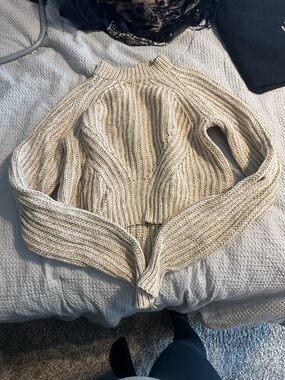 PacSun Cream Ribbed Cowl Neck Sweater